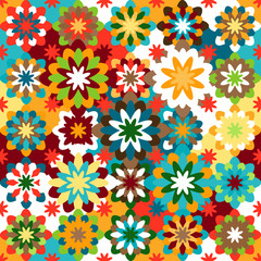 Bright seamless pattern of geometric shapes. Color creates the volume elements.