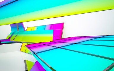 Fototapeta na wymiar Abstract dynamic interior with gradient colored objects. 3D illustration and rendering