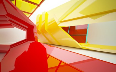 Fototapeta na wymiar abstract architectural interior with gradient geometric glass sculpture. 3D illustration and rendering