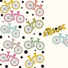 Postcard with bicycles and polka dots.