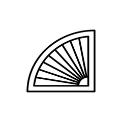 Black & white vector illustration of venetian curtain shutter. Line icon of half circle window blind jalousie. Isolated object