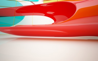Fototapeta premium abstract architectural interior with colored smooth glass sculpture. 3D illustration and rendering