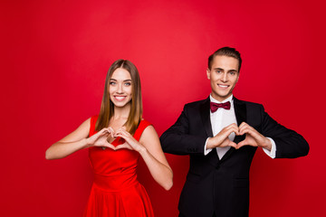 Portrait of two nice sweet lovely tender attractive cheerful pos