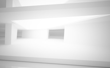 Abstract white interior of the future, with neon lighting. 3D illustration and rendering