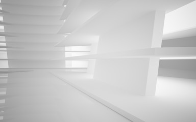 Abstract white interior of the future, with neon lighting. 3D illustration and rendering