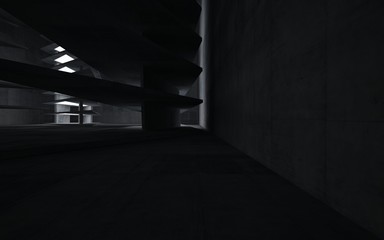 Empty dark abstract concrete room interior. Architectural background. Night view of the illuminated. 3D illustration and rendering