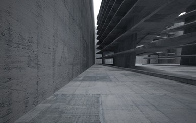 Abstract interior of glass and concrete. Architectural background. 3D illustration and rendering 