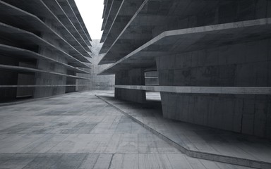 Abstract interior of glass and concrete. Architectural background. 3D illustration and rendering 