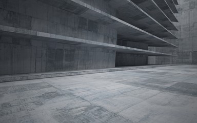 Abstract interior of glass and concrete. Architectural background. 3D illustration and rendering 