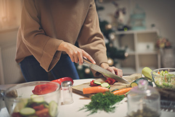 Preparing healthy meal for family.