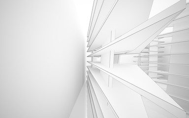 Abstract white interior highlights future. Polygon drawing . Architectural background. 3D illustration and rendering