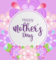 Happy mother's day card with beautiful flowers on purple background. Vector illustration