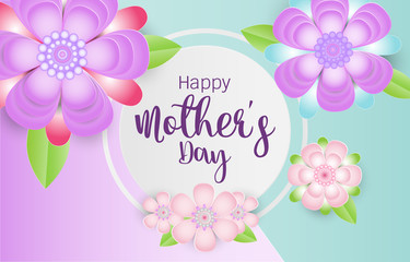 Happy mother's Day card with beautiful flowers on pastel paper background. Vector illustration