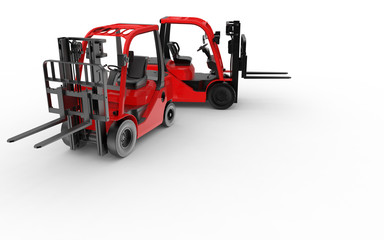 3D render - team of red forklifts