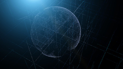 Holographic planet earth from particles. technological background.