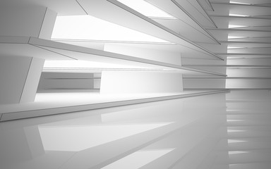 Abstract white interior highlights future. Polygon black drawing. Architectural background. 3D illustration and rendering
