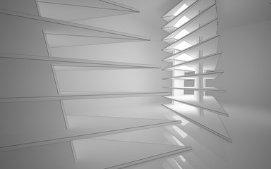 Obraz premium Abstract white interior highlights future. Polygon black drawing. Architectural background. 3D illustration and rendering