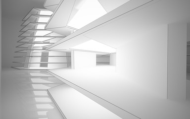 Obraz premium Abstract white interior highlights future. Polygon black drawing. Architectural background. 3D illustration and rendering