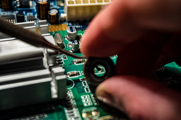 Work on the repair of motherboards and microcircuits.