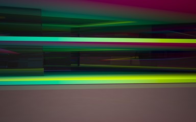 Abstract white and colored gradient interior of the future, with glossy brown wall and floor. 3D illustration and rendering