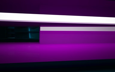 Abstract violet interior of the future. Night view. 3D illustration and rendering