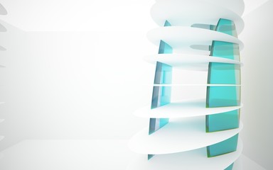 White smooth abstract architectural background whith colored gradient lines . 3D illustration and rendering