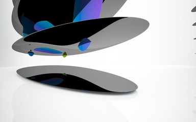 Abstract dynamic interior with colored gradient smooth objects. 3D illustration and rendering