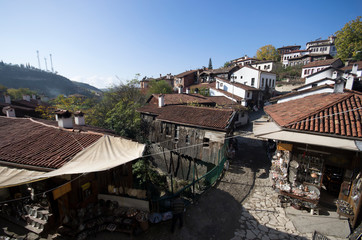 Top view of a traditional copper shop on a street of Safranbolu, Turkey