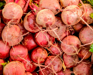 organic beets closeup top view, food background