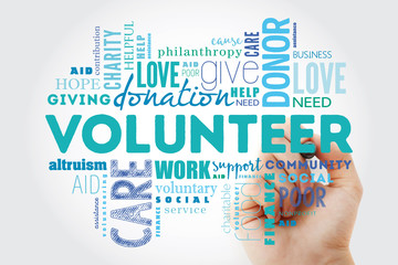 Volunteer word cloud with marker, social concept background