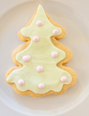 homemade Christmas cookie tree in white plate