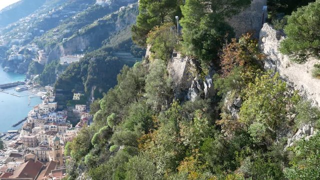 panorama of Amalfi Coast and Torre dello Ziro (Ziro tower), Salerno, Italy