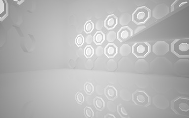 Abstract white interior of the future, with neon lighting. 3D illustration and rendering