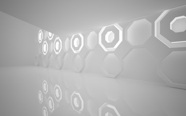 Abstract white interior of the future, with neon lighting. 3D illustration and rendering