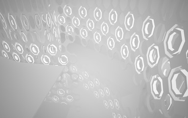 Abstract white interior of the future, with neon lighting. 3D illustration and rendering