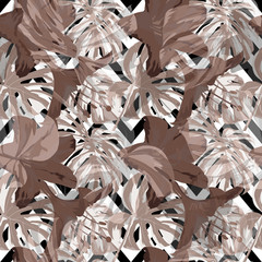 Jungle Pattern. Exotic Palm Greenery Backdrop. Repeatable Illustration. Summer Design for Swimwear. Seamless Jungle Pattern.