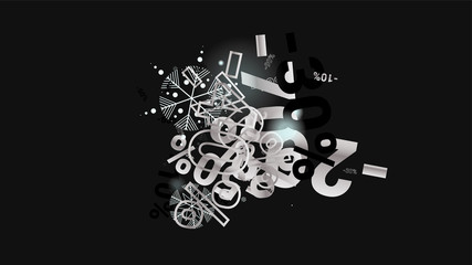Obraz premium Percent Sings on Dark Background. Black Poster with Silver Percent Sings and Snowflakes. Vector Discount Sale Background.
