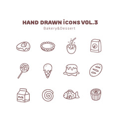 Bakery and Dessert hand drawn outline icons