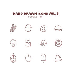 Food and drink hand drawn outline icons