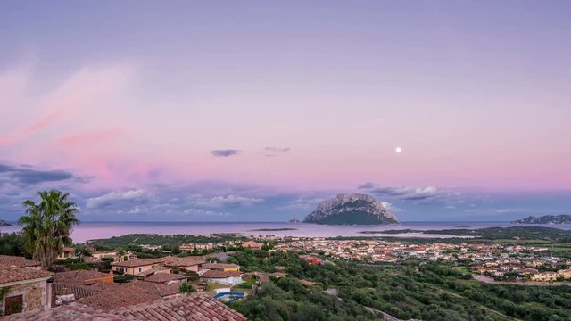 Panoramic view of Porto San Paolo, in the background the island of Tavolara, Olbia, Sardinia.