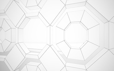 Abstract white interior highlights future. Polygon drawing . Architectural background. 3D illustration and rendering