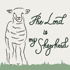 Sheep illustration with The Lord is my Shepherd as Christianity art