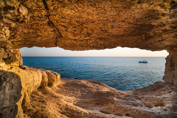 Window among rocks to the Mediterranean sea (Focus is in the middle)