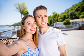 Obraz premium Self-portrait of two nice cute lovely sweet attractive cheerful 