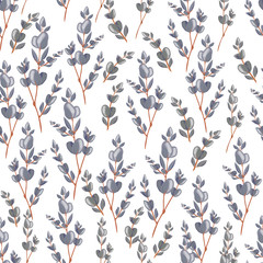 Seamless design of eucalyptus branches. Foliage vector herbal design
