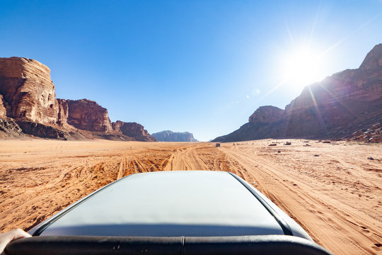 4x4 Ride by Red desert of Wadi Rum in Jordan. Off road ride.