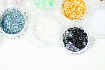 Collection of nail glitters of different colors