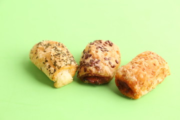 delicious salty cake on colorful background