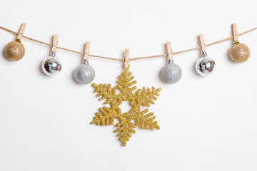 Christmas Decoration Hanging with Robe on White Background.Flat Lay,Top View