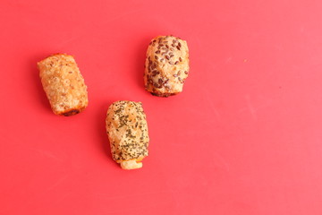 delicious salty cake on colorful background